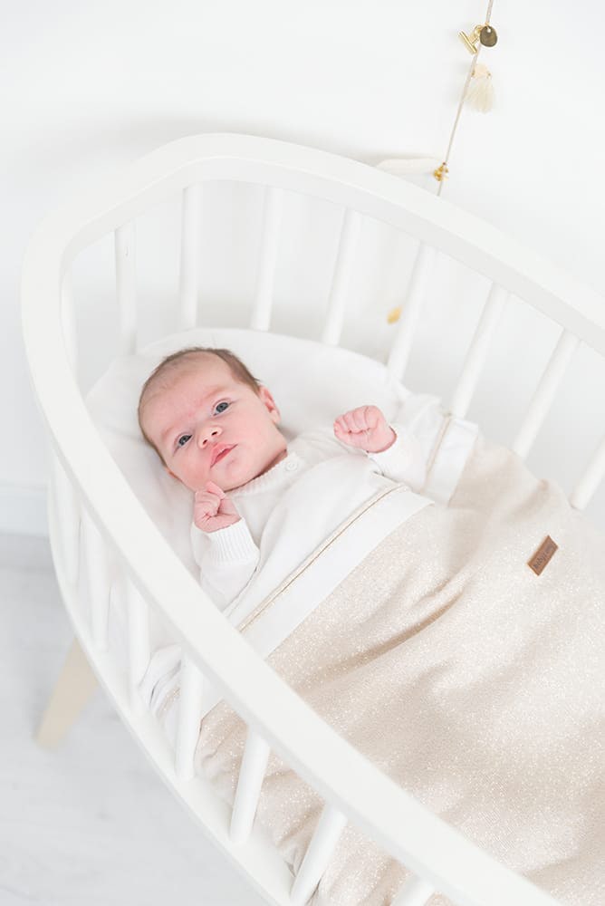 Baby crib sheet knitted ribbon silver-pink melee/white