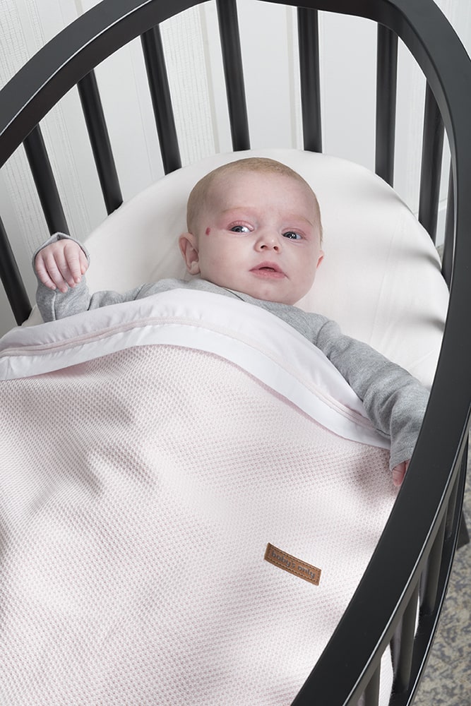Baby crib sheet knitted ribbon grey/white