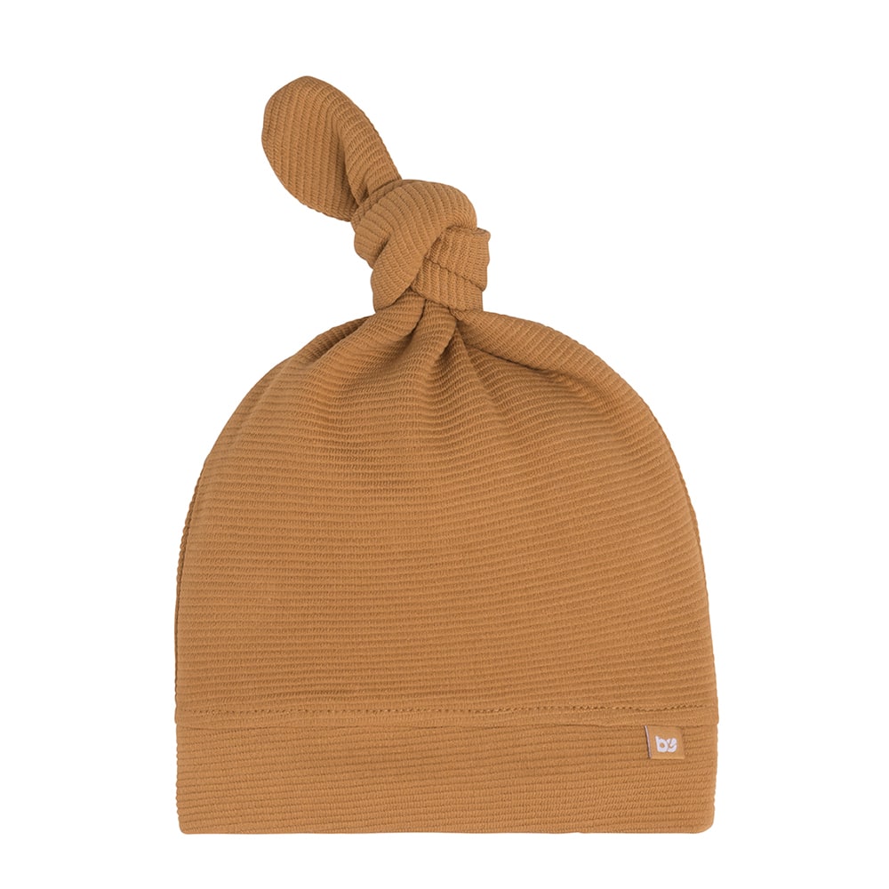 Knotted hat Pure caramel - 3-6 months