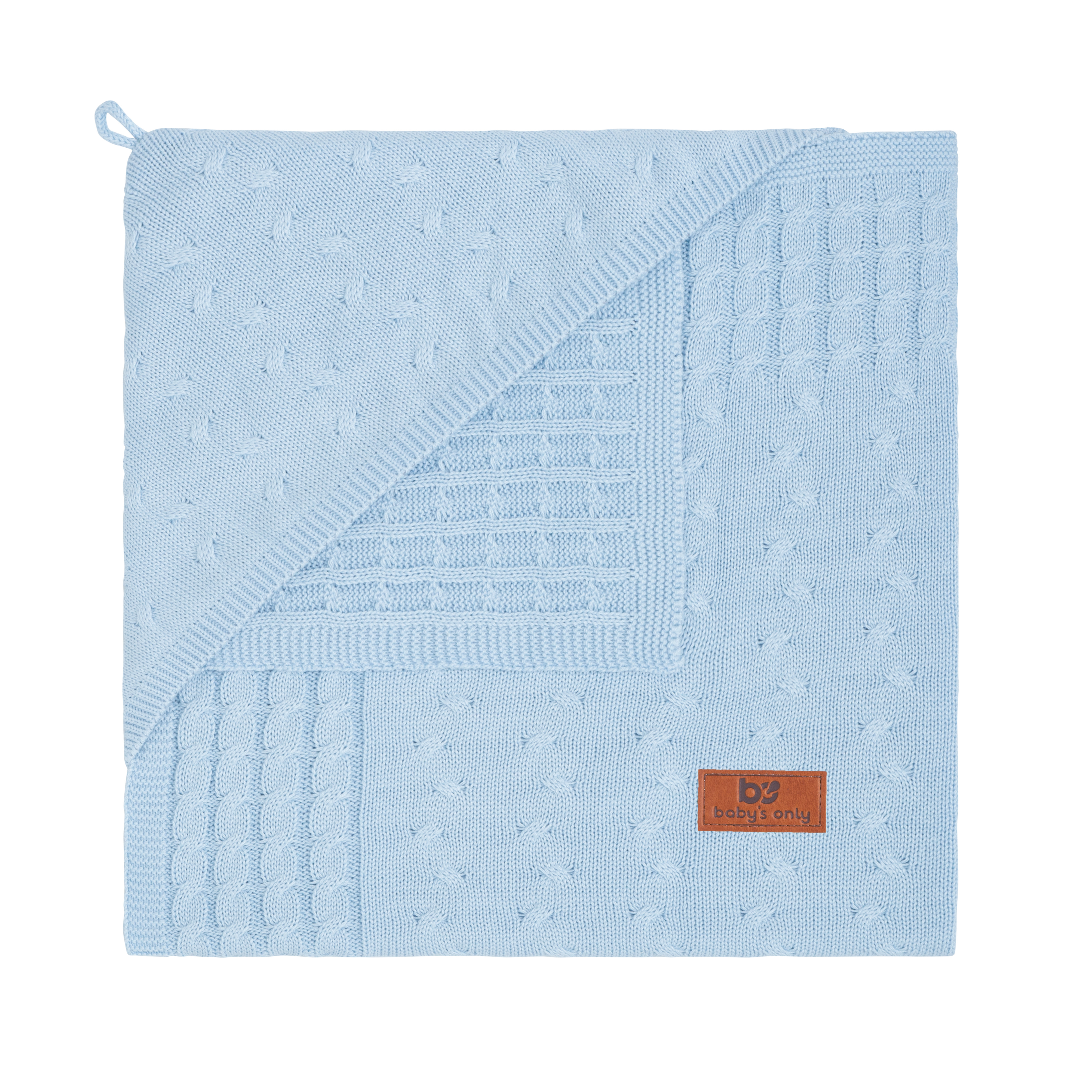 Hooded baby blanket Cable baby blue