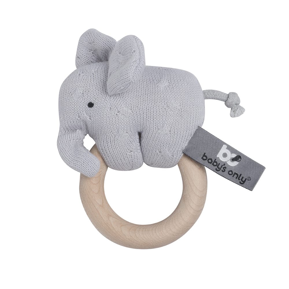 Wooden rattle elephant silver-grey